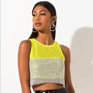 AKIRA Hearts Will Be Broken Rhinestone Netted Top